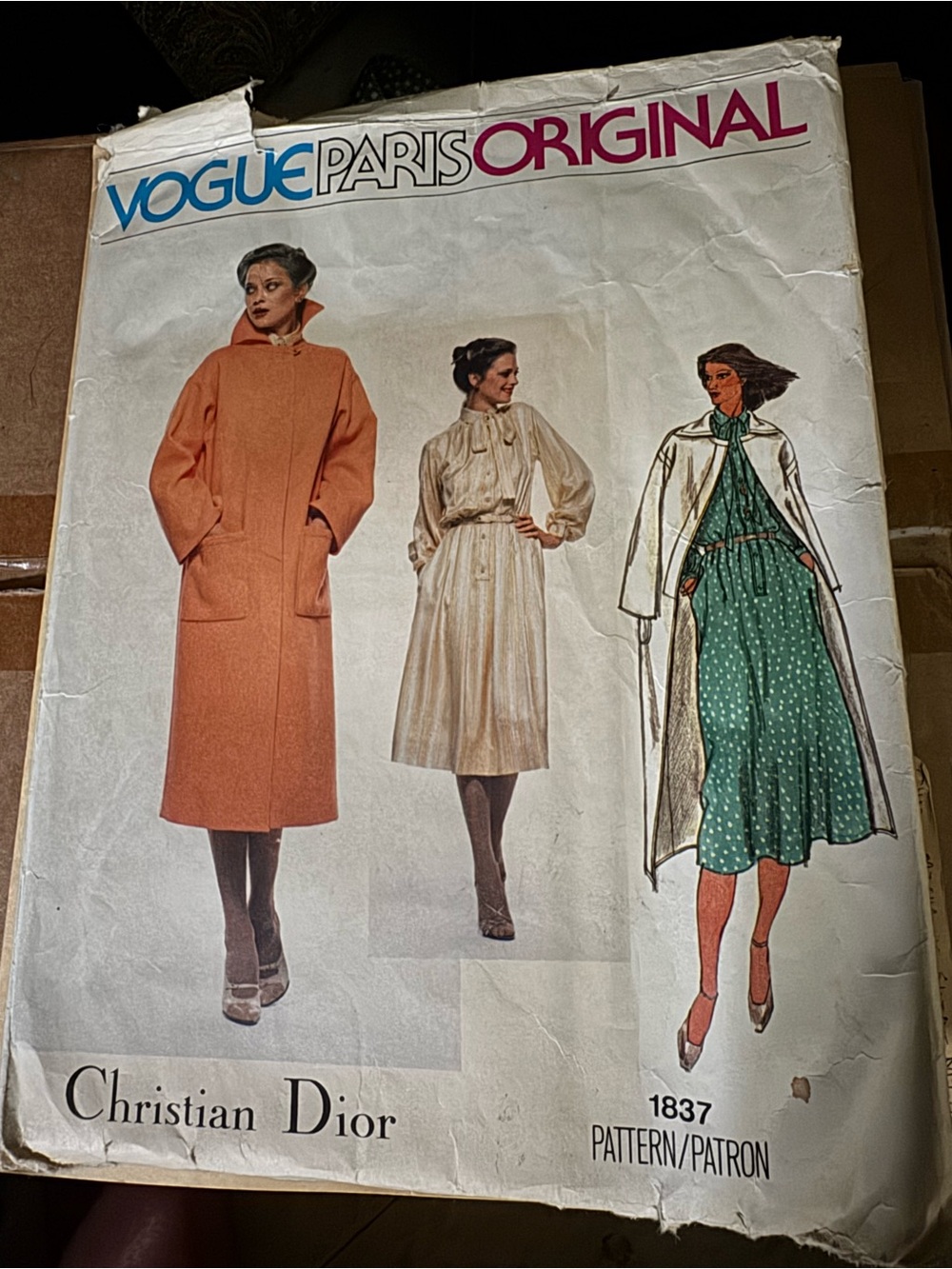 Vintage Vogue Paris Original Christian Dior Coat Pattern